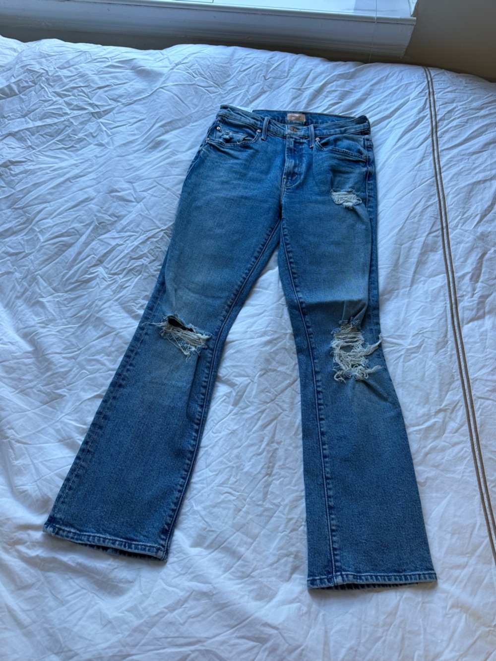 MOTHER Blue Distressed Skinny Jeans